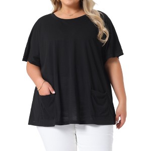 Agnes Orinda Women's Plus Size Crew Neck Short Sleeve with Pockets Summer Casual Blouses - 1 of 4