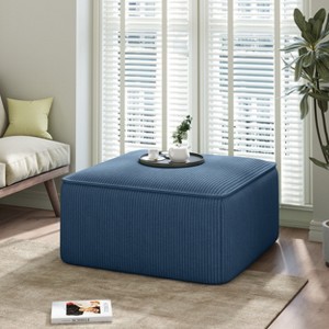 Grungis 16.25"H Square Minimalist Striped Ottoman Bench, Velvet Multifunctional Storage Ottomans, Modern Bench for Living Room, Navy Blue - 1 of 4