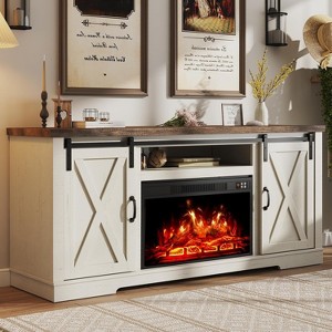 AMERLIFE Fireplace TV Stand with Sliding Barn Door for TVs up to 65", Distressed White & Barnwood - 1 of 3