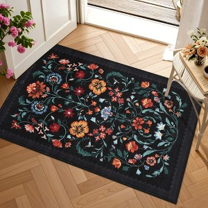 Modern Floral Printed Area Rugs Machine Washable Soft Non Slip Farmhouse Carpet Stain Resistant Low Pile Rug for Kitchen Living Room Laundry Bedroom - 1 of 4