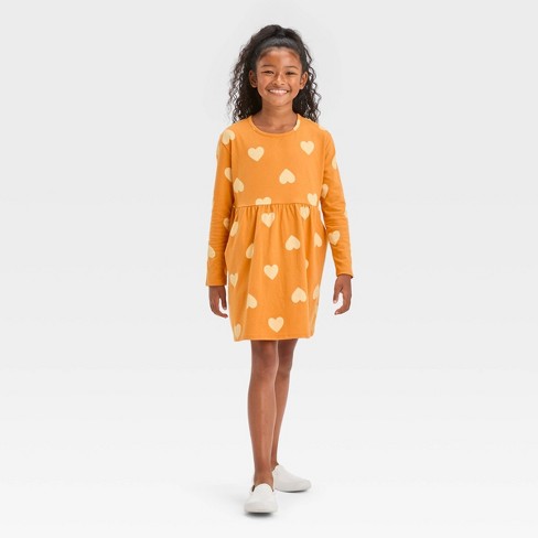 Girls long 2025 sleeve yellow dress