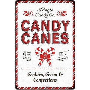 Lomsoe Christmas Metal Signs Candy Canes Tin Sign Vintage Print Art Poster Ornaments Wall Decor Xmas Novelty Gift 8X12 Inch - 1 of 4