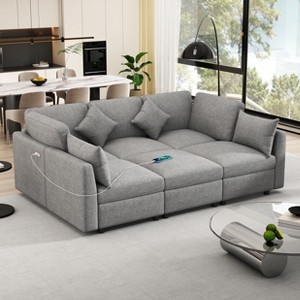 85.4"W U-Shaped Sectional Sofa Couch, L-Shaped Sofa with a Movable Ottoman and Two USB Ports for Living Room - ModernLuxe - 1 of 4