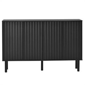 TiramisuBest 55.1"x13.7" Minimalist Shoe Cabinet with 5 Solid Wood Legs, 4-Door Fluted Storage Sideboard with Adjustable Shelves, White - 1 of 4