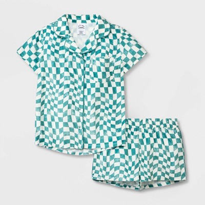 Girls' Checkered Short Sleeve Pajama Set - art class™ Green