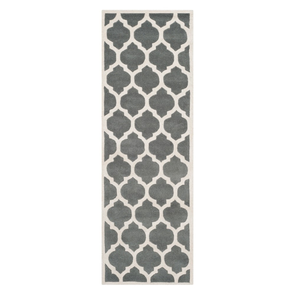 2'3inx9' Olga Quatrefoil Design Tufted Accent Rug Dark Gray/Ivory - Safavieh