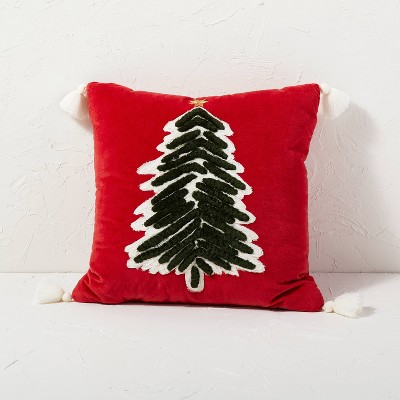 Christmas Tree Embroidered Velvet Square Throw Pillow Red - Opalhouse™ designed with Jungalow™