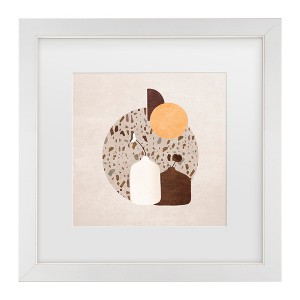 Trademark Fine Art - Emel Tunaboylu  Beyaz Ve Kahverengi Saksili Terazzo Matted Framed Art - 1 of 4