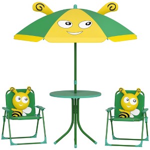 Qaba Kids Picnic Table and Chair Set, Outdoor Activity Table with 2 Foldable Chairs, Removable Umbrella, for Backyard, Garden - 1 of 4
