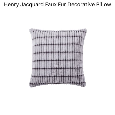 Henry 20" x 20" Gray Textured Faux Fur Throw Pillow