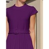 INSPIRE CHIC Women's Mock Neck Cap Sleeve Belted A-Line Midi Pleated Dresses - 4 of 4