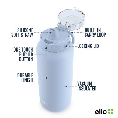 Ello Cooper 32oz Stainless Steel Water Bottle - Light Blue: BPA-Free, Reusable, Hand Wash, Cold Beverages, All Ages MISSING STRAW