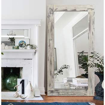 Neutypechic Vintage Full Length Tempered Mirror with Wide Edge Solid Wood and Back Hooks 71"x32" - Weathered White