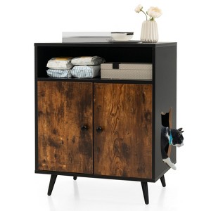 Tangkula Cat Litter Box Enclosure Hidden Cat Washroom Cabinet with Entry Open Compartment - 1 of 4
