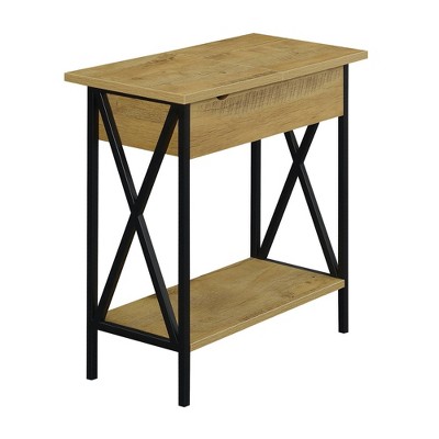 Tucson Flip Top End Table with Charging Station and Shelf English Oak/Black - Breighton Home