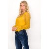 Slickblue Shadow Stripe Bodysuit, Lace Trim Detail, Long Sleeve Top, Round Neckline, Teal Leaf, Size S-M-L - 4 of 4