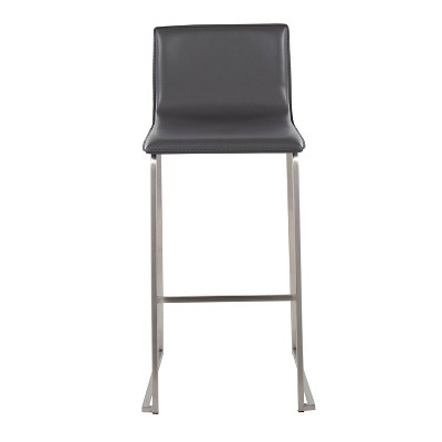 Elegant Stainless Steel and Grey Faux Leather Barstools - Set of 2