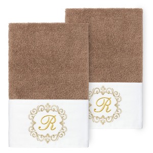 Linum Home Textiles 100% Turkish Cotton MONICA Gold Thread 2PC Embellished Hand Towel Set - 1 of 3