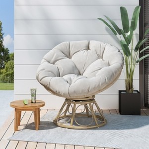 35"W Patio Accent Chair Swivel Chair Wicker Lounge Chair with Cushion, Bowl-shaped Design and Rattan Frame, for Balcony Garden-Christopher Knight Home - 1 of 4