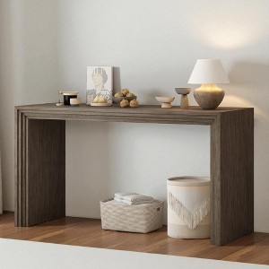 Mshliw 59.2'' Console Table with Paulownia Veneer, Dining Table, Striped Design Accent Table for Entryway, Foyer, or Living Room - 1 of 4