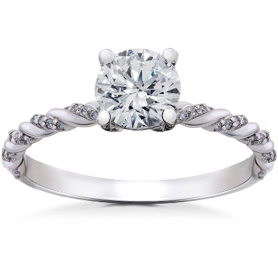 Pompeii3 7/8 ct Lab Created Round Eco Friendly Diamond Mia Engagement Ring 14k White Gold