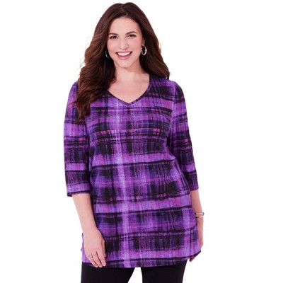 Catherines Women's Plus Size Easy Fit 3/4-Sleeve V-Neck Tunic