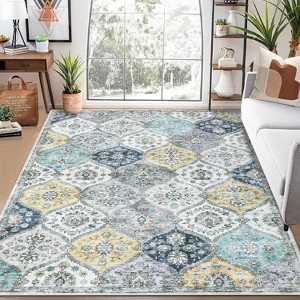 Washable  Area Rug, Non-Slip TPR Backing, Stain Resistant, Vintage Floral Design, Foldable Low Pile Accent Carpet for Living Room & Bedroom - 1 of 4
