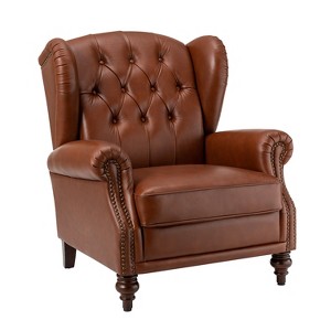 Amanda 33" Wide Genuine Leather Wingback Armchair with Solid Tapered Wood Legs and Nailhead Trim| ARTFUL LIVING DESIGN - 1 of 4