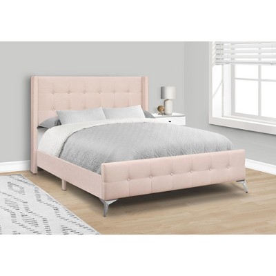Queen Pink Velvet Upholstered Bed with Tufted Headboard