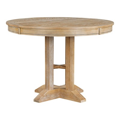 Dexmalle Natural Wood Wash Farmhouse Extendable Round Dining Table with Wood Pattern