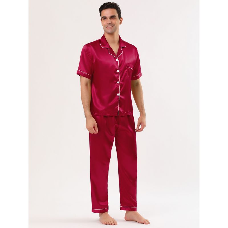 Lars Amadeus Men's Classic Satin Pajama Sets Short Sleeves Night Sleepwear, 3 of 7