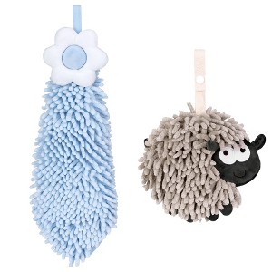 REGALWOVEN Flower and Sheep Shape Absorbent Fast Drying Chenille Hand Towels with Hanging Loop 6" x 15"/7" x 7" 2 Packs - 1 of 4