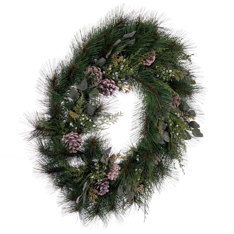 Vickerman 30" Artificial Long Leaf Pine with Seeded Cedar, Eucalyptus Foliage, and Pinecones Wreath, 5 of 6