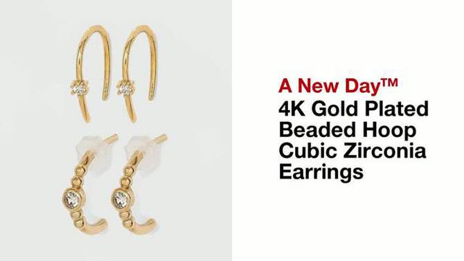 14K Gold Plated Beaded Hoop Cubic Zirconia Earring Set 2pc - A New Day&#8482;, 2 of 8, play video