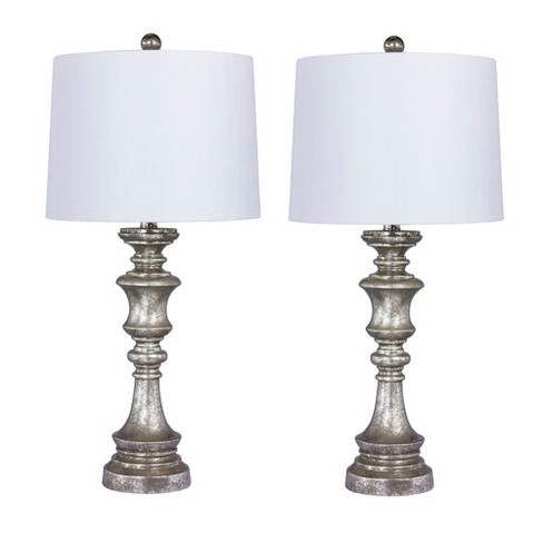 2pk Candlestick Antiqued Resin Table, Silver Candlestick Lamp Base