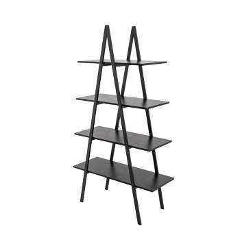 65" 4 Tier Metal and Wooden Leaning Bookcases and Ladder Shelves - Glitzhome