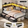 Twin Size Bed Frames Bed Frame with Storage Bookcase and LED Lights with Upholstered Headboard and Charging Station Twin Daybed with 3 Storage Drawers - 2 of 4