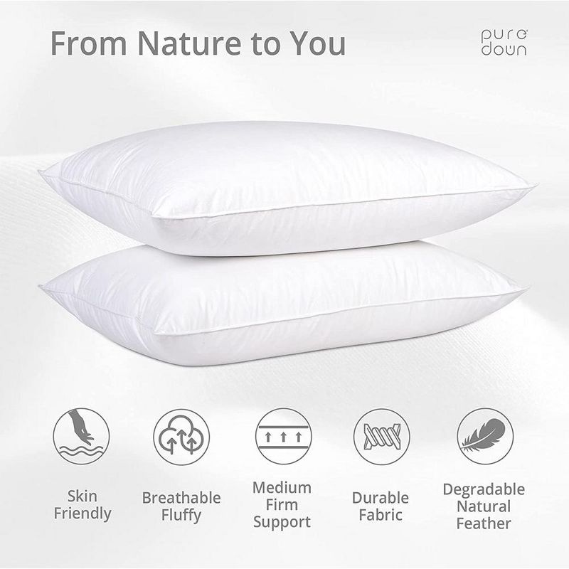 Peace Nest Goose Feather and Down White Pillow Inserts, 100% Cotton Fabric Cover Bed Pillows, Set of 2, 3 of 9