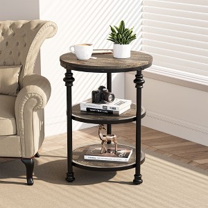 3-Tier Round Side Table, Living Room Accent Tables for Small Spaces, Small Corner Table with Storage Shelves, Metal Legs - 1 of 4