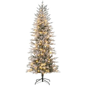 Aghana Digitals 7.5ft Pre-Lit Flocked Christmas Tree with Auto-Open Hinge, 350 Warm Yellow Lights, - 1 of 4