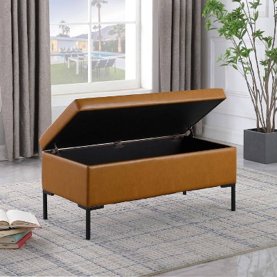 Carmel Faux Leather Large Storage Bench with Metal Legs