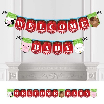 Big Dot of Happiness Farm Animals - Baby Shower Bunting Banner - Barnyard Party Decorations - Welcome Baby