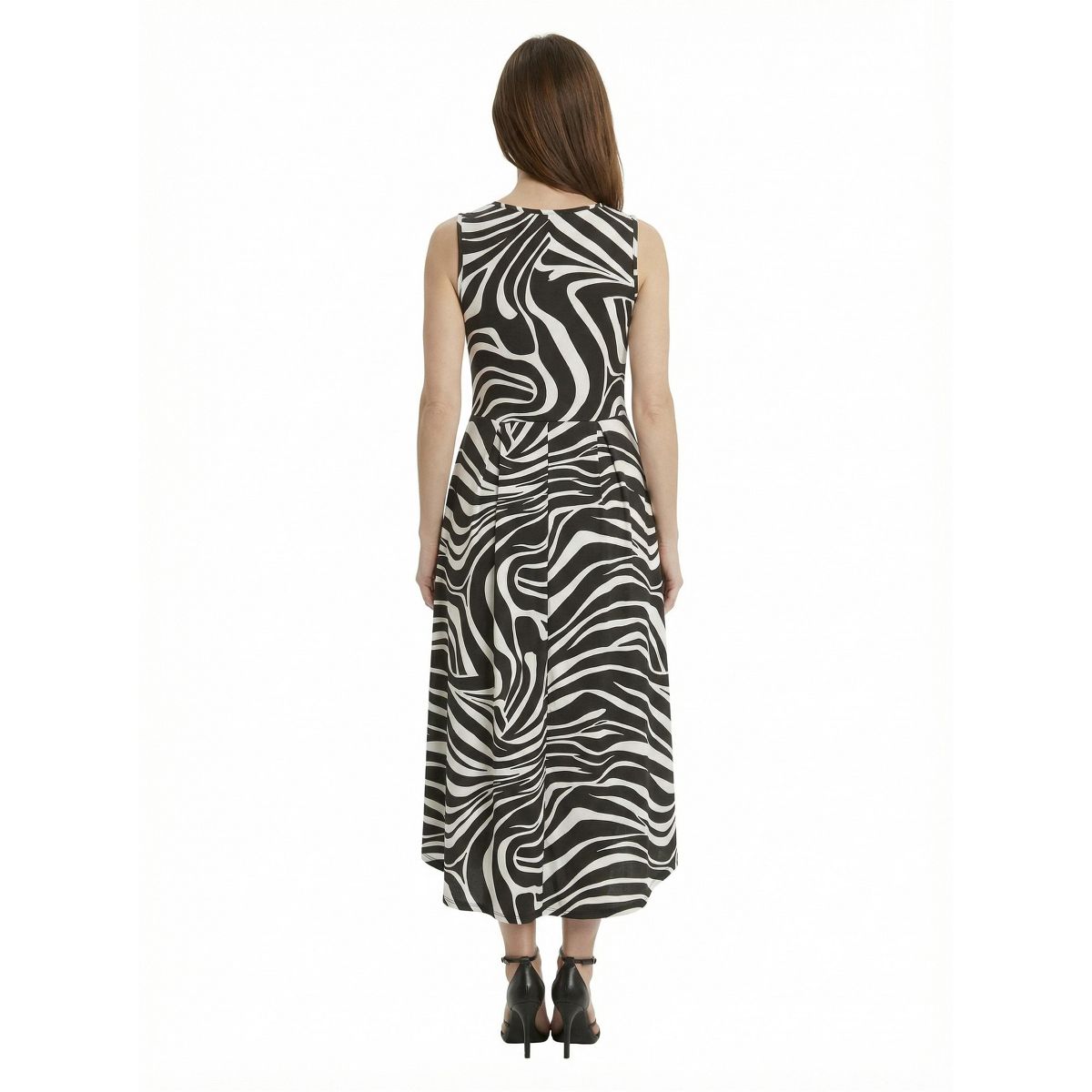 24seven Elevate Petite Zebra Sleeveless Fit N Flare High Low Pocket Midi Dress - thumbnail 3