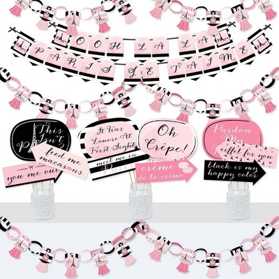 Big Dot of Happiness Paris, Ooh La La - Banner & Photo Booth Decorations - Paris Themed Baby Shower or Birthday Party Supplies Kit - Doterrific Bundle