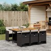 vidaXL Patio Dining Set - 7 Piece Outdoor Furniture with Cushions - Black Poly Rattan and Acacia Wood Table - 2 of 4