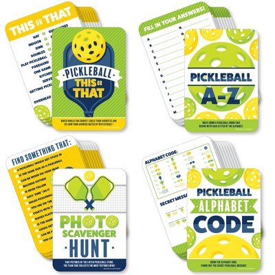Big Dot of Happiness Let’s Rally - Pickleball - 4 Birthday or Retirement Party Games - 10 Cards Each - Gamerific Bundle