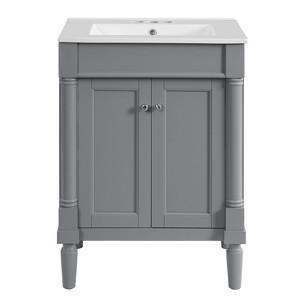 Vynxaria 24 in. 1 Freestanding Grey Bath Vanity with White Ceramic Top 2-Tier Modern Bathroom Storage Cabinet Single Sink Bathroom Vanity - 1 of 4