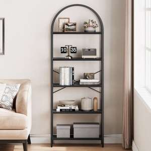 Tall Bookshelf 5 Tier, Arched Bookcase with Wood Shelf, Modern Display Rack for Bedroom Living Room Home Office, Large Storage - 1 of 4