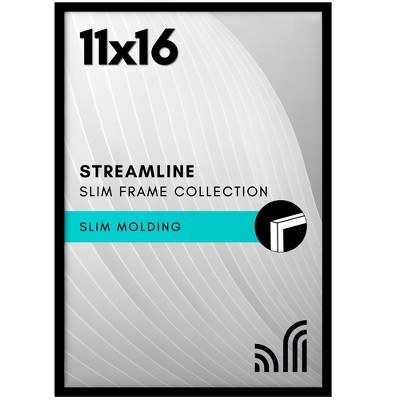 Americanflat 11x16 Picture Frame  - Streamline Collection - Thin Border Picture Frame for Wall Display - Hanging Hardware Included - Black