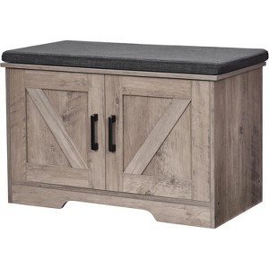 2-Tier Storage Bench with Padded Seat & Barn Doors - Entryway Shoe Organizer with Adjustable Shelf, Functional and Stylish - 1 of 4